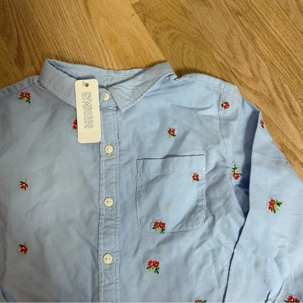 Gymboree Denim Button Down Shirt Floral Embroidered NEW Small 5-6 Blue Girls Kid